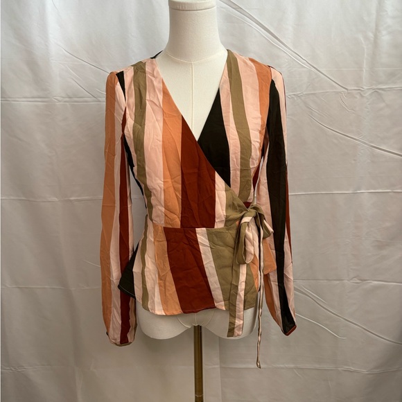 Forever 21 Tops - Forever 21 NWT Striped Wrap Blouse Tie Waist Size S